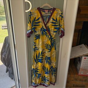 Flying Tomato Yellow and Blue Tropical Wrap Maxi Dress